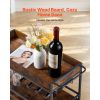 Bar Cart, 3 Tiers Home Kitchen Serving Carts, Industrial Rolling Utility Station on Wheel, Mobile Drink Beverage Shelf with Wine Rack & Glass Holder,