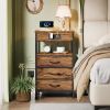 Night Stand with Charging Station, USB Ports and Outlets, 28.3 Inch Tall Bedside Table with Wood Shelf