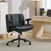 Cross Legged Chair with Flip-Up Armrests Leather, Cross Legged Office Chair on Wheels, Comfy Swivel Chair with Wide Seat for Home Office, Vanity, Ergo