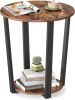 2-Tier Accent Bedside Table with Storage Shelf, Easy Assembly, Nightstand for Small Spaces, Living Room, Bedroom, Rustic Brown and Ink Black