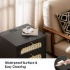 3-Drawer Nightstand with Woven Rattan Fronts and Built-in Power Outlet 15.75"*13.78"*23.82" Black
