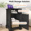 Farmhouse Nightstand Set of 2 with Charging Station, Wooden End Table, Black Rustic Night Stand with Storage Cabinet and Shelf, Tall Bedside Table for