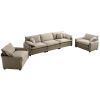 Warm and Cozy Sofa Set with Soft Cushions and Pillows, Home Theater Style Sofa Set Consisting of a 3-Seater Sofa and Two Single Sofas in Tan Corduroy
