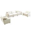 Warm and Cozy Sofa Set with Soft Cushions and Pillows, Home Theater Style Sofa Set Consisting of a 3-Seater Sofa and Two Single Sofas in Beige Corduro