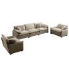 Warm and Cozy Sofa Set with Soft Cushions and Pillows, Home Theater Style Sofa Set Consisting of a 3-Seater Sofa and Two Single Sofas in Tan Corduroy