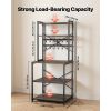 Kitchen Bakers Rack, 23.6-Inch Wide Stand with X-Support, 12 Hooks, Double Top Shelf, Coffee Bar Organizer for Dishes, Bowls, and Spices