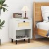 Rattan Nightstand Boho End Table with Rattan Drawer and Open Shelf Set of 2