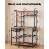 Kitchen Bakers Rack, 5 ft Power Cable Bakers Rack with Power Outlet, Kitchen Stand with X-Shaped Support Bar, 10 S-Shaped Hooks, Coffee Bar Stand for
