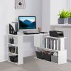 360Â° Rotating Home Office Desk L Shaped Corner Computer Desk with Storage Shelves, Writing Table Workstation, White