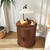 Mid Century Modern Cylinder End Table with Built-in Charging Station & Sliding Door, 2-Tier Storage Round Nightstand with USB Ports