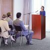 Podium Stand, 47 inch Hostess Stand with 4 Rolling Wheels, Wood Podium with Storage Shelves and Slant Desktop, Lecterns & Podiums for Home, Office, Sc