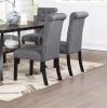 Classic Dining Room Furniture Natural Wooden Rectangle Top Dining Table 6x Side Chairs Charcoal Fabric Tufted Toll Back Top Back Chair and Storage She