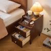 Solid Wood Nightstand with Two Drawers and Pull-out Panel Storage Bedside Table and Sofa Side Table