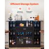 Home Bar Unit, Wine Bar Cabinet Table 4-Tier with Storage Drawer Shelves, Wine Glass Holder, Bottle Rack, LED Light, Wood & Metal Liquor Cabinet for H