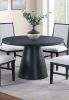 Dining Table And 4x Side Chairs White Finish Fabric Black Round Table w Cone Base Cutout Back Chair 5pc Dining Set
