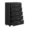 Contemporary Durable Black Faux Leather Covering 1pc Chest of Drawers Silver Tone Bar Pulls Stylish Furniture