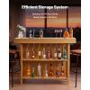 Home Bar Unit, Wine Bar Cabinet Table 3-Tier with Storage Shelves, Opener Storage Box & Adjustable Foot Pads, Black Footrest, Wood & Metal Liquor Cabi