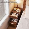 Walnut Brown Fluted Wood Nightstands with Drawer and Open Storage, 2 Pack Modern Bedroom Bedside Side End Tables for Living Room Home Decor