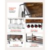 Bar Cart, 3 Tiers Home Kitchen Serving Carts, Industrial Rolling Utility Station on Wheel, Mobile Drink Beverage Shelf with Wine Rack & Glass Holder,