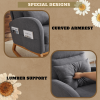 Grey Linen Rocking Chair Nursery with Thick Headrest, Upholstered Mid-Century Modern Nursing Rocker Glider with Curved Armrest