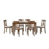 Transitional Styling 7-Piece Pack Dinette Set Cherry Finish Dining Table and 6x Side Chairs Textured Fabric Upholstered Seat Wooden Classic Look Furni