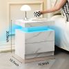 Nightstand LED Bedside Table Cabinet Lights Modern End Side with 2 Drawers for Bedroom (White Stone)