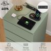3 Drawers Nightstand with Charging Station, Side Table with Storage for Living Room, Bedside Nightstand for Bedroom, Green
