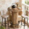 80 Cm round Dining Table with Wood Stripe Base Small Circular Table with Footrest in Brown for Kitchen &amp; Mini Bar (table only)
