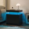 Nightstand LED Bedside Table Cabinet Lights Modern End Side with 2 Drawers for Bedroom (Black)
