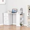 47" Home Office Desk, Modern Desk with Storage with 3 Drawer and Storage Shelf, White