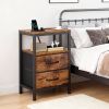 Bedside Table Charging Station Nightstand with Fabric Drawers, End Side Table for Bedroom Living Room