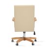 Dumont Modern Farmhouse High Back Executive Home Office Chair, Neutral Cream Beige Leather & Natural Wood