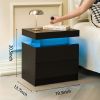 Nightstand LED Bedside Table Cabinet Lights Modern End Side with 2 Drawers for Bedroom (Black)