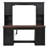 Farmhouse Arched Computer Desk with Hutch, Mid-Century Walnut Home Office Workstation with Charging Station & Keyboard Tray, All-in-One Writing Desk w
