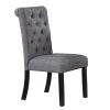 Classic Dining Room Furniture Natural Wooden Rectangle Top Dining Table 6x Side Chairs Charcoal Fabric Tufted Toll Back Top Back Chair and Storage She