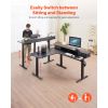 L Shaped Desk, Electric Adjustable Height Corner Gaming Desk with CPU Stand, Dual Hooks and Fabric Drawers, L-Shaped Computer Table with Light Strip f