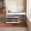Entryway Bench with Shoe Storage,Adjustable 3-Tier Flip-Up Drawers & Hidden Cabinet,Space-Saving Shoe Organizer,Triple Storage and Modern Design