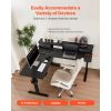 L Shaped Desk, Electric Adjustable Height Corner Gaming Desk with CPU Stand, Dual Hooks and Fabric Drawers, L-Shaped Computer Table with Light Strip f