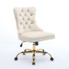 A&A Furniture Office Chair,Modern Velvet Upholstered Tufted Button Home Office Chair with Golden Metal Base