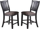Transitional Dining Room 7pc Set Dark Coffee Rubberwood Counter Height Dining Table w 2x Shelfs and 6x High Chairs Fabric Upholstered seats Unique Bac