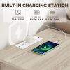 End Table Set of 2 with Charging Station, Bed Side Tables Set with Drawer, Storage Shelf for Living Room, Natural Wood