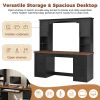 Farmhouse Arched Computer Desk with Hutch, Mid-Century Walnut Home Office Workstation with Charging Station & Keyboard Tray, All-in-One Writing Desk w