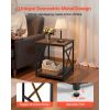 End Table, 2-Tier Square Side Table with Open Storage Shelves, Modern Nightstand Bedside Desk with X-Design Metal Frame, Wood Sofa Coffee Desk for Liv