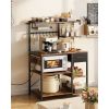 Kitchen Bakers Rack, 4.6ft Power Cable Bakers Rack with Power Outlet, Kitchen Stand with X-Shaped Support Bar, 8 S-Shaped Hooks, Coffee Bar Stand for
