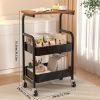 Rolling cart storage rack with wooden desktop, 3-layer metal multi-function cart, 3-layer printer stand with wheels, rolling storage organizer cart wi
