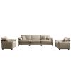 Warm and Cozy Sofa Set with Soft Cushions and Pillows, Home Theater Style Sofa Set Consisting of a 3-Seater Sofa and Two Single Sofas in Tan Corduroy