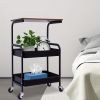 Rolling cart storage rack with wooden desktop, 3-layer metal multi-function cart, 3-layer printer stand with wheels, rolling storage organizer cart wi