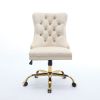 A&A Furniture Office Chair,Modern Velvet Upholstered Tufted Button Home Office Chair with Golden Metal Base