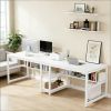 Two Person Desk, Double Computer Desk with Bookshelf
