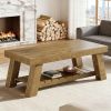 Rectangular Coffee Table, 47.24" Farmhouse Center Table with 2-Tier Storage